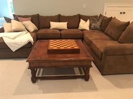 Setional Sofa in Ultra Suede and Cocktail Table