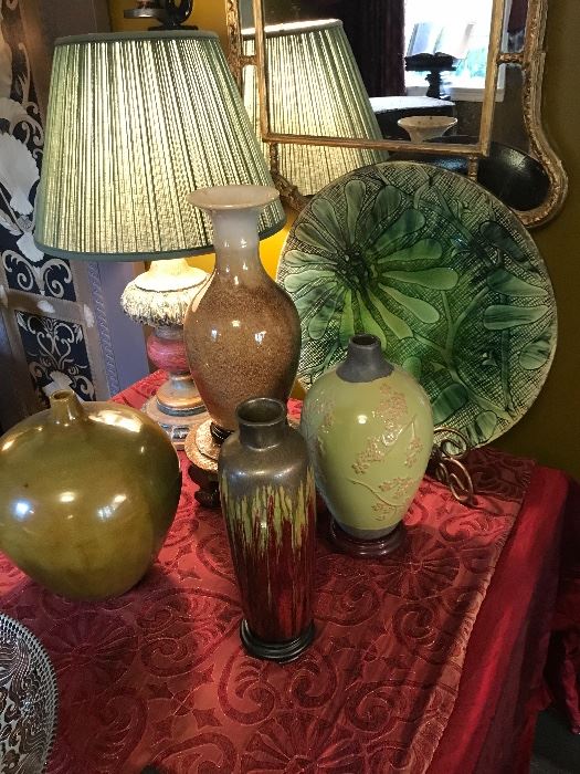 A group of ceramics on the center coffee table