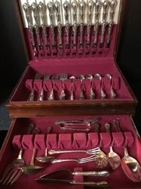 A set of Sterling for 12 with extra serving pieces by read and Barton, Rose Cascada.
A total of 87 pieces