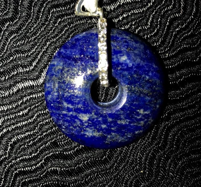 Lapis pendant set in sterling with small  diamonds 