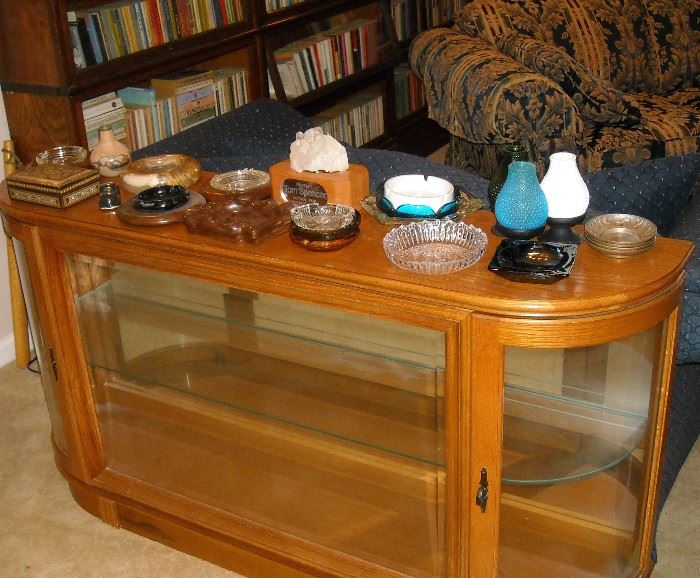 Litghed display cabinet and collection of vintage ash trays