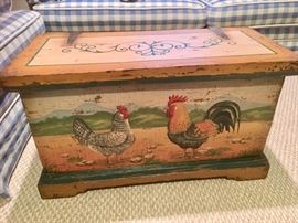 painted trunk with roosters