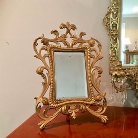 ornate brass frame table mirror