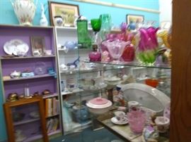 PINK, GREEN AND AMBER GLASS WARE