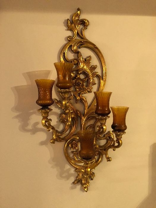 Retro Rocco 1960's Syroco wall mount candle sconce 