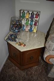END TABLE, MARBLES, DICE