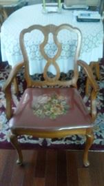 2 end chairs with arms, needle point seat