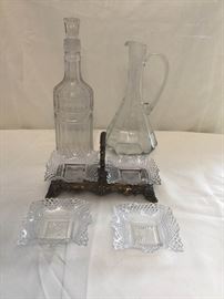 Crystal Decanter with Nut Bowl and Pitcher