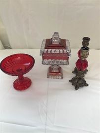 Red Glassware Incl. Antique Dish