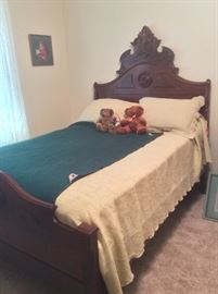Antique 3/4 bed, dresser with mirror and side table