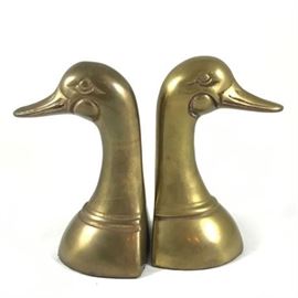 Mid-Century Polished Brass Duck Head Book Ends