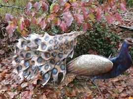 STAINLESS STEEL PEACOCK ART. CALL FOR PRICING.