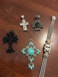 Sterling Silver Cross Pendants & Bracelet 