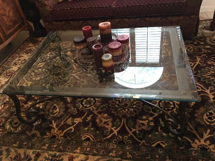 HEAVY Iron & Glass Designer Table & FINE Handspun Carpet