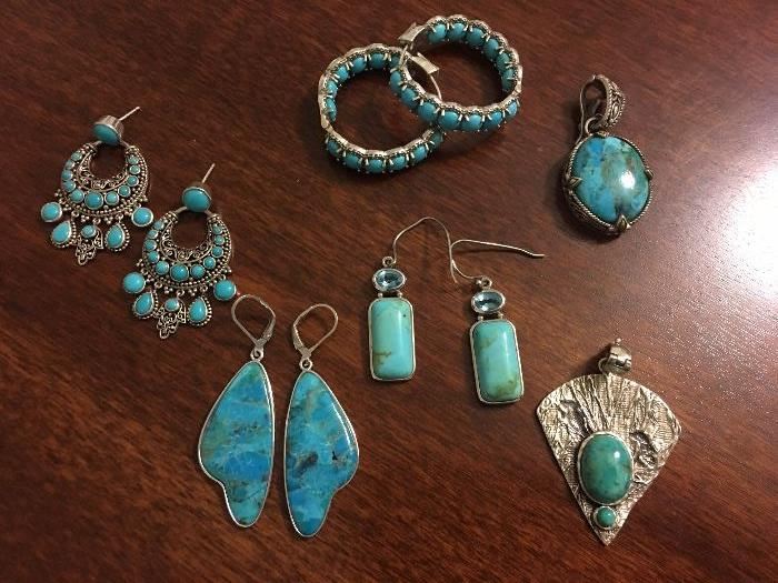 Fine Sterling Silver & Turquoise Assorted Jewelry 
