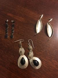 Sterling Silver Marcasite Earrings + Mexican Onyx 