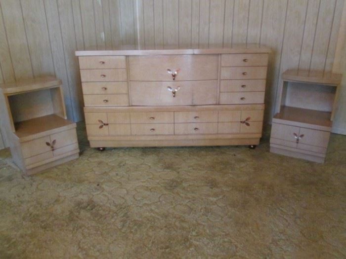 Vintage mid-century dresser and matching night stands