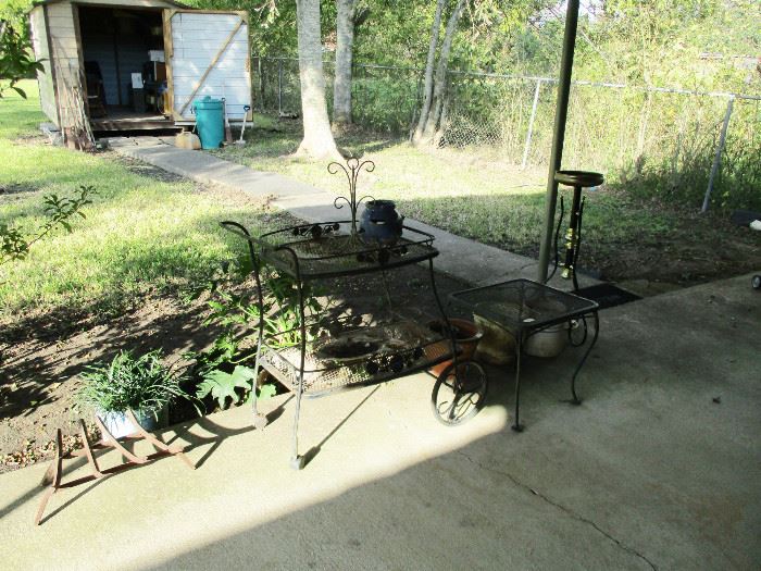Vintage Metal Tables, Garden Tea Cart and Pots
