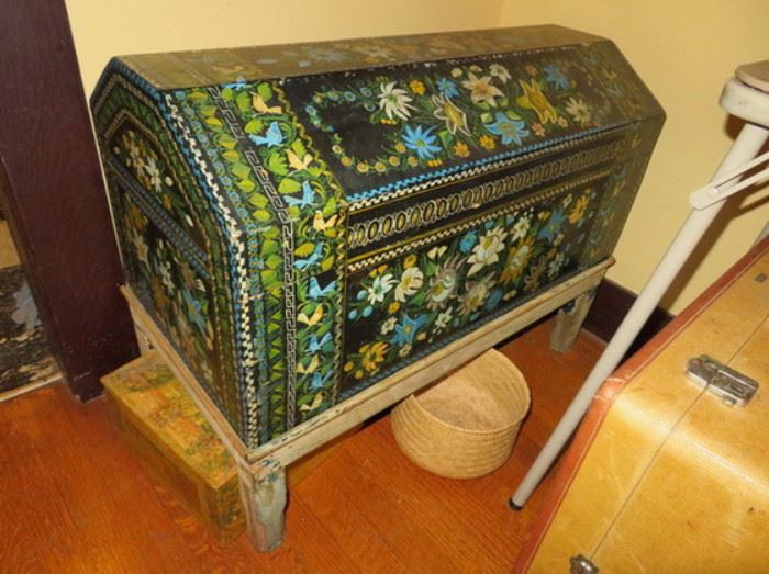 Mexican folk art wooden hand painted chest