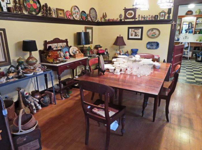 Drop leaf table, washstand, chairs...