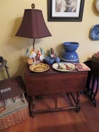 Antique wooden doll house, small drop leaf table