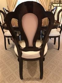 Contemporary Lacquered Dining Set.  Table with extra insert leaf two arm chairs four side chairs and light up china cabinet  