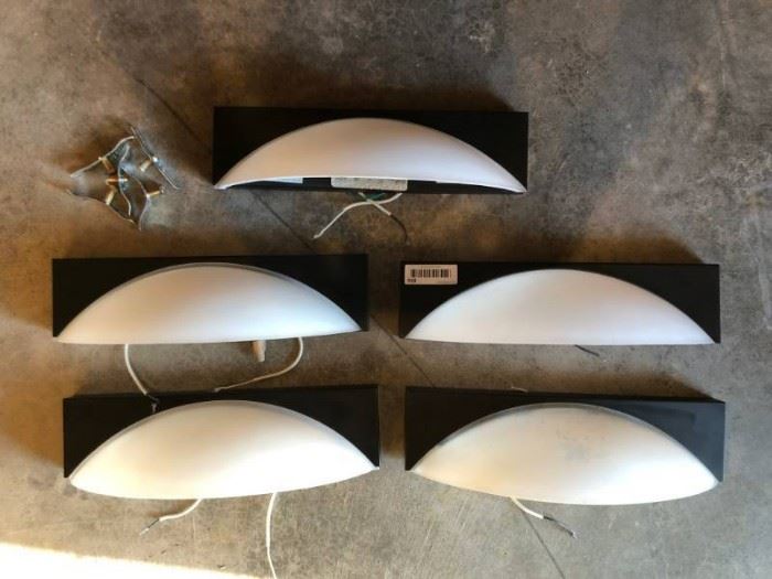 Five Deco Look wall scones. White Glass and back t ...