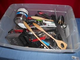 Tote of Kitchen Utensils