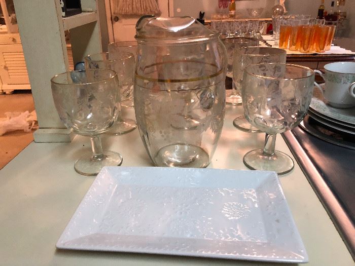 crystal goblets and pitcher