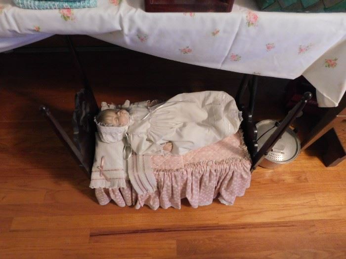 Porcelain Doll with Bed
