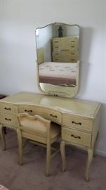 vanity with mirror and vanity seat