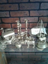 Brass carriage, candlesticks, reindeer, pitcher https://ctbids.com/#!/description/share/65263