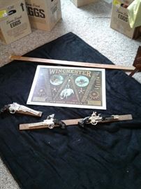 Mounted replica guns, metal sign https://ctbids.com/#!/description/share/65346