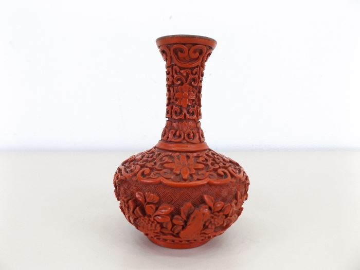 Vintage Asian Cinnabar Enamel Vase  
