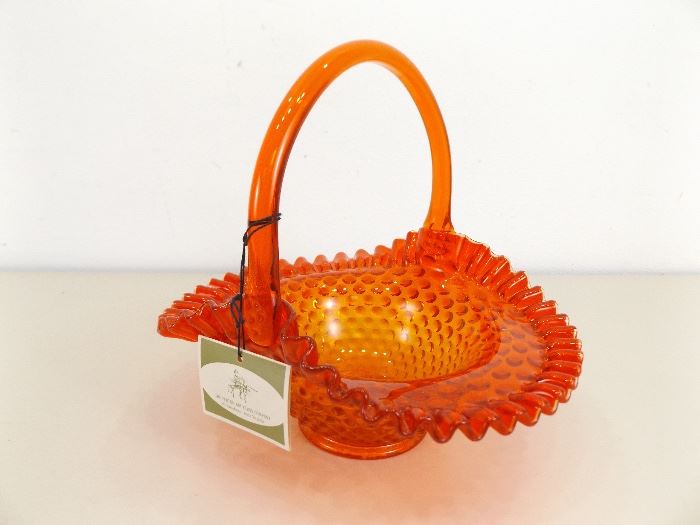 MINT Vintage Fenton Hobnail Amberina Glass Basket
