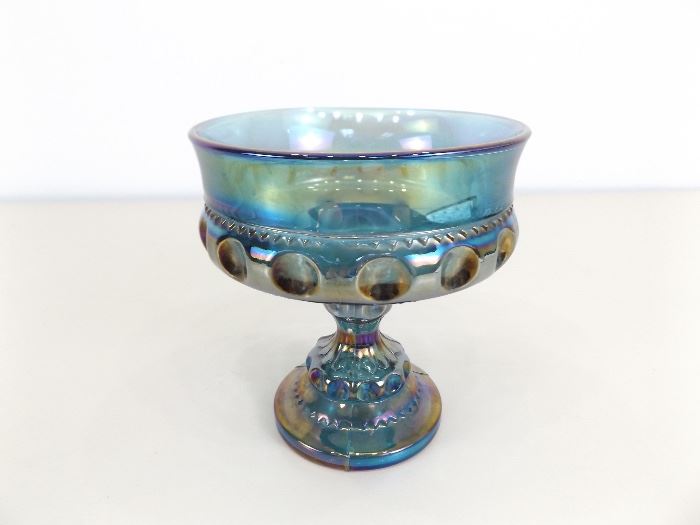 Vintage Indiana Blue Carnival Glass Kings Crown Pedestal Bowl
