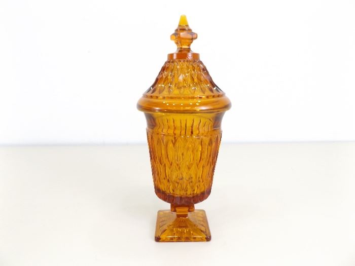 Vintage Fenton Amber Pedestal Covered Compote
