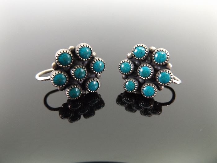 Vintage .925 Sterling Silver and Turquoise Screw Back Earrings
