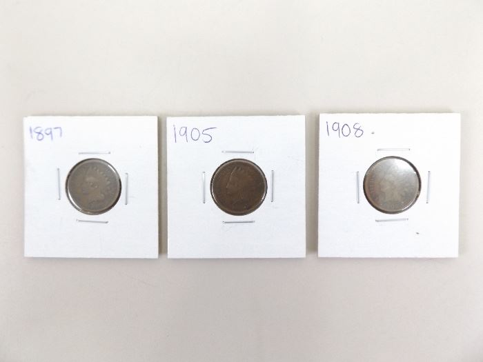 1897, 1905, and 1908 Indian Head Pennies
