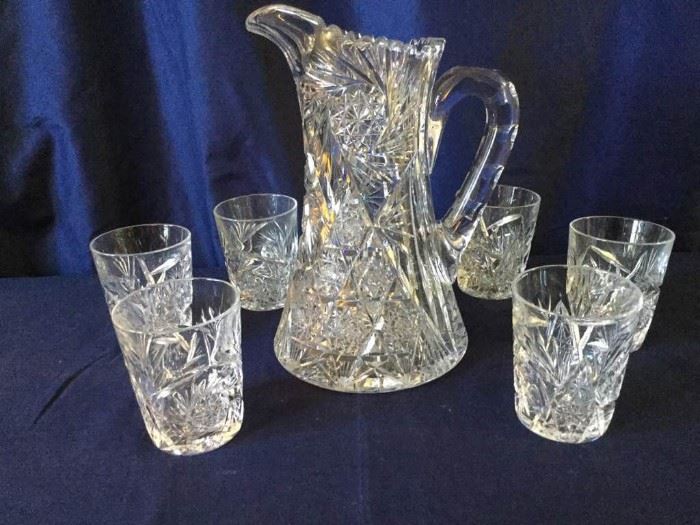 Cut Crystal Pitcher and Highball Glasses