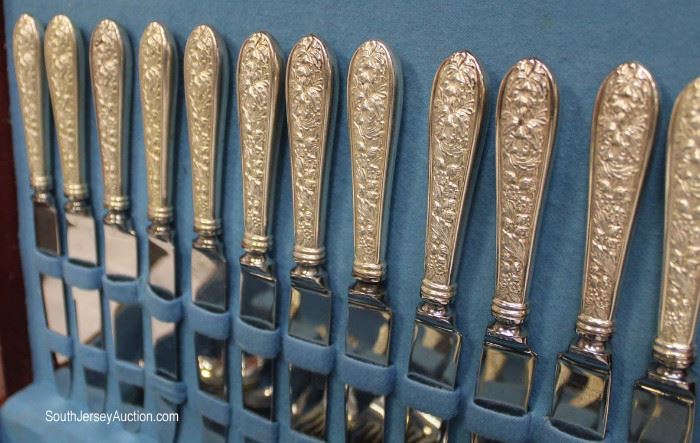 72 Piece Corsage Sterling Steiff Flatware Set in Mahogany Case Box
Located Showcases – Auction Estimate $1000-$2000