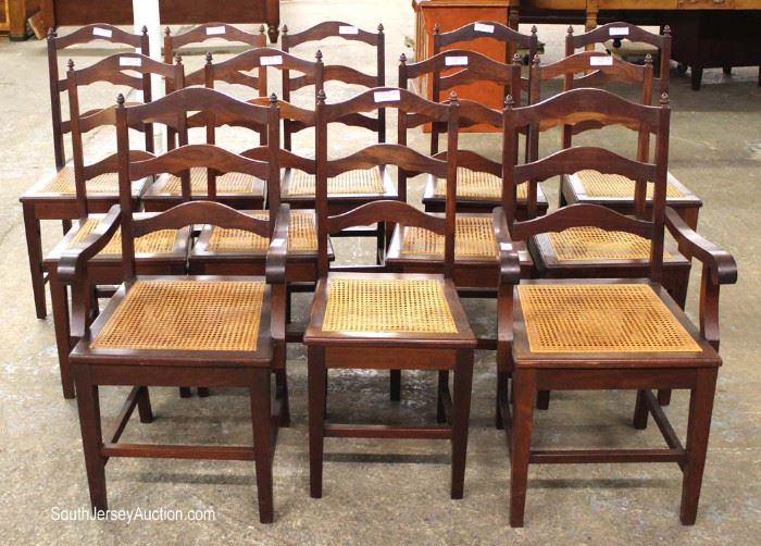 13 Piece Large 4 Part Oval SOLID Mahogany Dining Room Table with 12 Cane Bottom Mahogany Chairs (table now shown)
Located Dock – Auction Estimate $200-$400