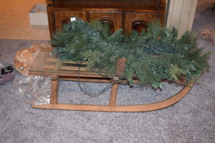 Wooden Sled and Garland