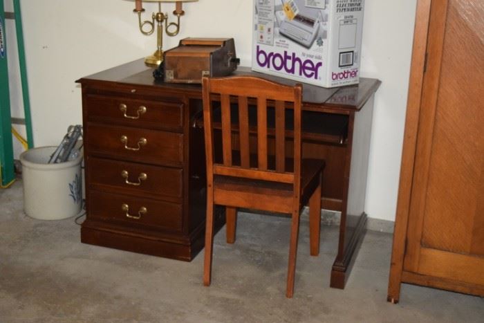 Desk w/Chair, Brother Typewriter, & Collectible Decor