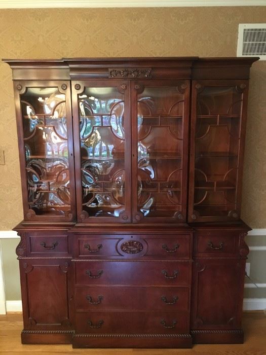 Dining Room cabinet with fold-down "secretary" front and curved glass.