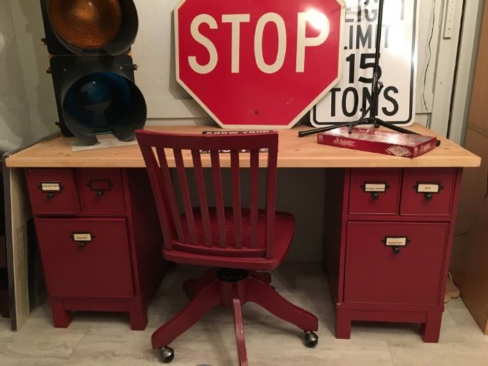 Pottery Barn red student desk and chair.  