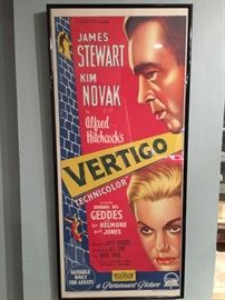 Vintage Hitchcok movie poster - Jimmy Stewart and Kim  Novak.  