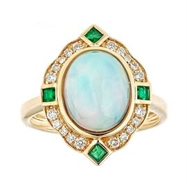 Opal, Emerald & Diamond Ring