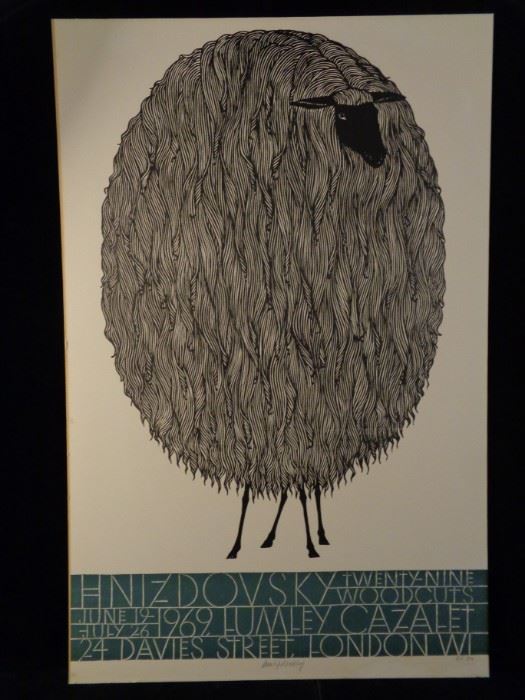 Jacques Hnizdovsky signed woodblock exhibition poster, London 1969