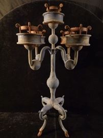 Large antique cast iron 5 arm candelabra